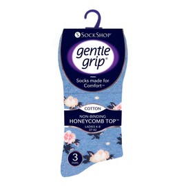 Gentle Grip - Pack of 6 women's cotton pure pattern without rubber socks with design 37-42 EU, Solrh177, 37-42