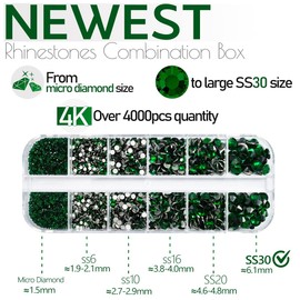 4010pcs Green Nail Art Rhinestones Kit, qiipii Round Glass Emerald Flatback Crystal Stones Nail Charms 6 Sizes (1.6-6.1 mm) Up to SS30 Nail Gems w Pick up Tweezer Pen for Nail Crafts Face Eyes Makeup