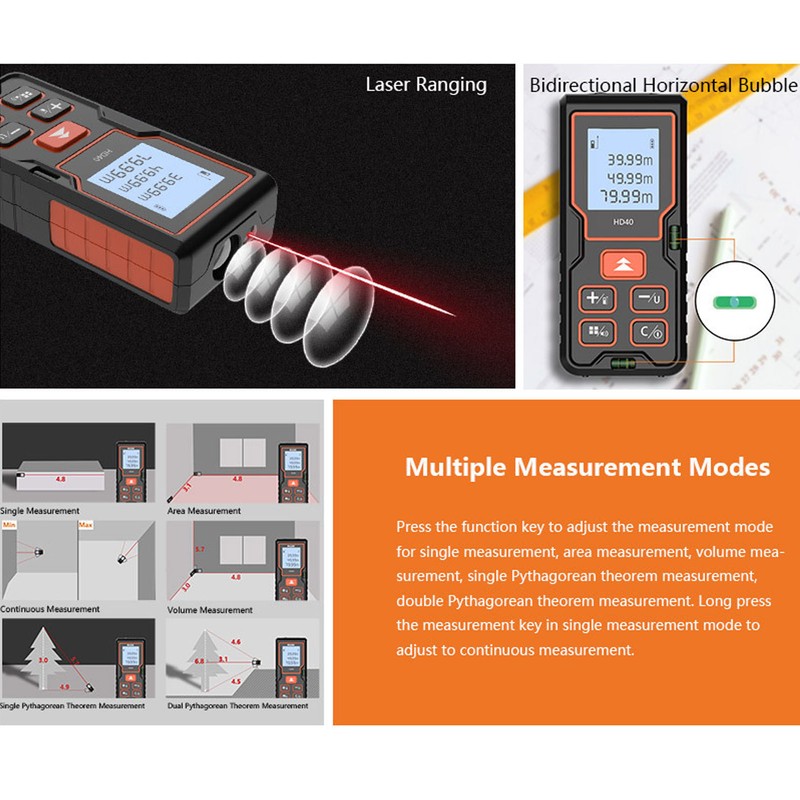 Laser Measure Distance Meter 40m Digital Display Tool for Construction