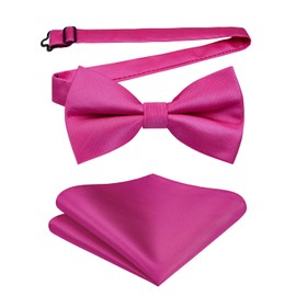HISDERN Bow Ties for Men Hot Pink Pre-Tie Bow Tie and Pocket Square Set Adjustable Solid Color Bow Tie Classic Men's Tuxedo Bowtie for Wedding Party