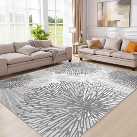 WITSHOCK Living Room Area Rugs 8x10: Washable Rug for Bedroom Dining Room Neutral Modern Soft Thin Large Carpet Non-Slip Stain Resistant Low Pile Decor,Grey