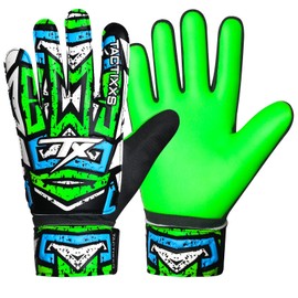 TACTIXXS Soccer Goalkeeper Gloves for Kids Boys Children Youth, Funky Football Goalie Gloves Anti Slip 4mm Latex Palm with Strong Grip (Green, Size 7 Suitable for Size S-M Adult)