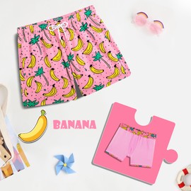 BRISIRA - Traje de baño para niños, con forro de compresión, elástico, traje de baño para niños, jóvenes, adolescentes, secado rápido, Plátano rosa y árbol, 3 Años