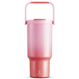 Meoky 32 oz Tumbler with Handle, Tumbler with Lid and Straw, Stainless Steel Travel Mug, 100% Leak Proof, Keeps Cold for 24 Hours, Fits in Car Cup Holder (Flamingo)