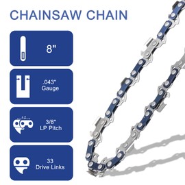 O-CONN 4 Pack 8 Inch Replacement Chainsaw/Pole Saw Chain, for 8" Guide Bars, 3/8" LP Pitch .043'' Gauge 33 Drive Links Fits Ryobi, Makita, Poulan and more