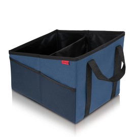 Car Seat Organizer - Passenger Seat Organizer, Collapsible Small Car Seat Storage Organizer for Console Front or Back, Automotive Backseat Organizer with Belt 4 Cup Holders for Kids Accessories, Blue