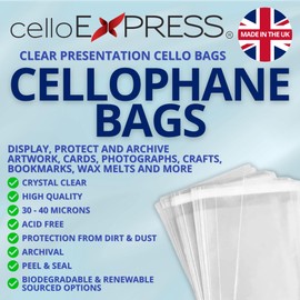 celloexpress 155mm x 150mm + 30mm Flap - Cellophane Greeting Card Display Bags 30 Micron Self Seal - Medium Square - Pack of 500