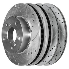 AutoShack Front and Rear Drilled Slotted Brake Rotors Silver Set of 4 Replacement for 2007-2021 Toyota Tundra 2008-2022 Sequoia 2016-2021 Land Cruiser 2016-2021 Lexus LX570 V8 4WD AWD RWD BRKPKG039003