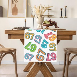 Funny 6 7 Meme Birthday Table Runner Colorful 67 Six Seven Viral Internet Humor Party Decoration Home Kitchen Dining Room Table Decor (13" x 90")