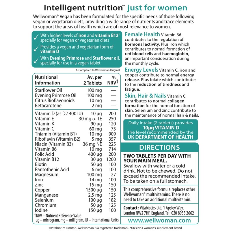 Wellwoman Vitabiotics Vegan Tablets
