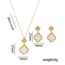 XIWCAFC Four Leaf Clover Jewellery Set for Women Gold Plated Titanium Stainless Steel Black White Lucky Clover Pendant Necklace and Earrings Set Hypoallergenic Dainty Jewellery Set for Girls, One