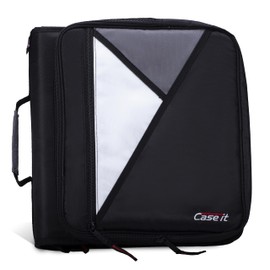 Case-it Universal Zipper Binder | 2-Inch O-Rings, 13-Inch Laptop/Tablet Padded Pocket, 400 Sheet Capacity, Multiple Storage Pockets & Shoulder Strap | School & Office Organizer | LT-007 Jet Black
