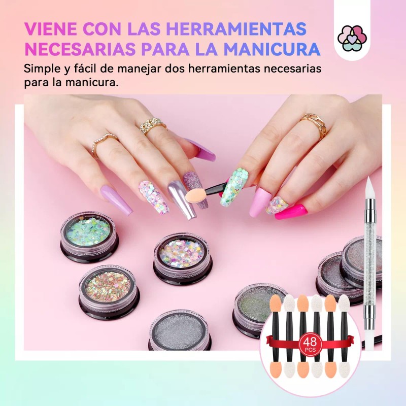 Saviland Polvo De Espejo Mágico Efecto Espejo Metálico 49pcs