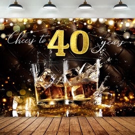 Newsely 40th Birthday Backdrop 7Wx5H Photography Cheers to 40 Years Black and Gold Happy Birthday for Men Background Adult Fabulous 40 Bday Party Decorations Banner Photo Booth Props Supplies