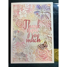Unbranded Thank You Card Gorgeous Pink Laser Cut Floral Butterfly Sequin Pearl