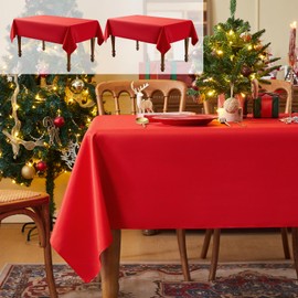 Fantastshop 2 Pack Christmas Red Table Cloths Rectangular, Solid Rectangle Polyester Tablecloths, Machine Washable Wrinkle Free Table Cover for Christmas, Buffet, Restaurant, 54 x 54 inch.