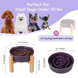 Elevated Slow Feeder Dog Bowl - Raised Ceramic Dog Bowl with Anti-Slip Stand - Fun Maze Dog Feeding Bowl for Fast Eater - Heavy Dog Food Dish - Designed for Small and Medium Dogs - Purple - 6.7 inch