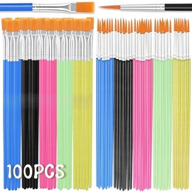 100 Pcs Pinceles de Pintura pequeños, Cabeza Plana y con Punta, Pinceles para Acuarela de Acrílico de Nylon para Acrilico al Oleo, Pintura Detallada, para Artistas, Niños, Aula,Estudiantes