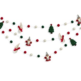 PinkBlume Wool Felt Christmas Garland Decoration Wool Felt Snowman Christmas Tree Santa Claus Red Green White Plush Ball Christmas Banner Decoration Christmas Eve Home Party Indoor Christmas