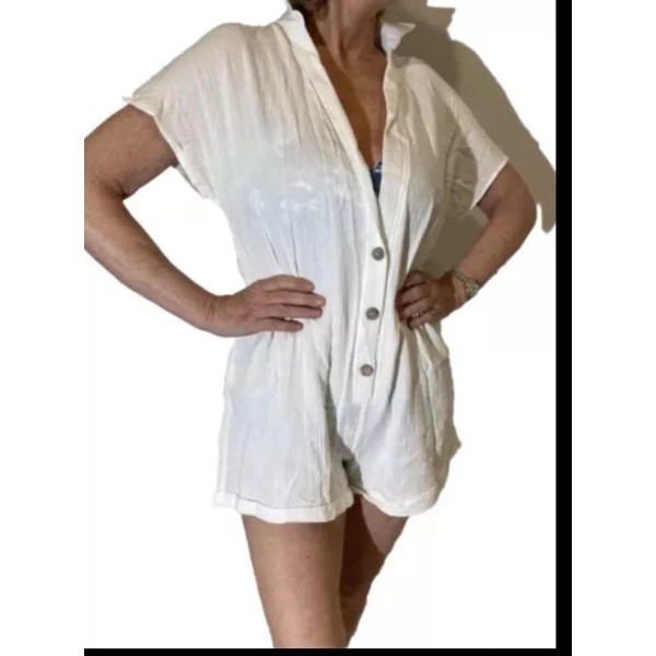 Brillt Size XL White Pool Cover Up Beach Gauze Collared