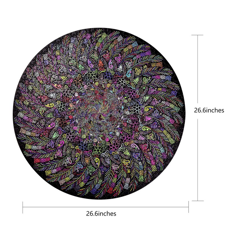 Bgraamiens Puzzle-The Indian Feather-1000 Pieces Round Puzzle Color Challenge Jigsaw