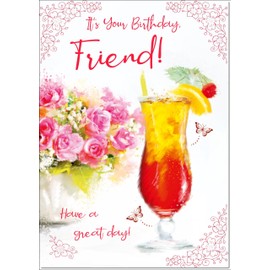 doodlecards Friend Female Birthday Card Floral Cocktail Large A4 Size with Plain Envelope