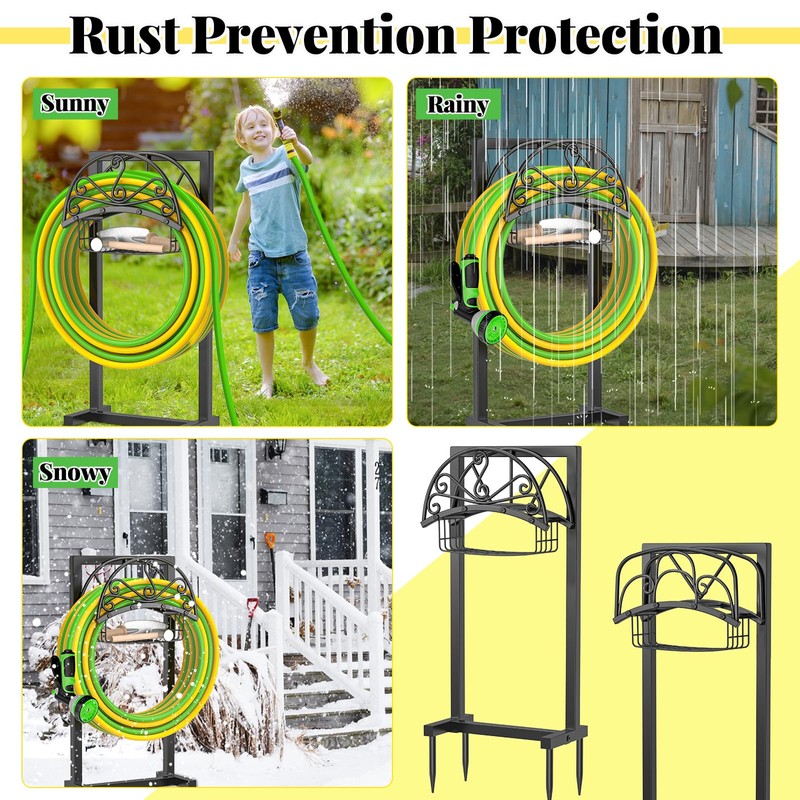 TUSPEU Garden Hose Holder,Heavy Duty Freestanding Detachable Storage Reel Stand,Upgraded