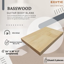 Exotic Wood Zone | Basswood Electric/Bass Semi Explorer Musical Guitar Body Blanks | Luither Tonewood | 24" x 18" x 2" - Glued Unplaned (3 Pcs)
