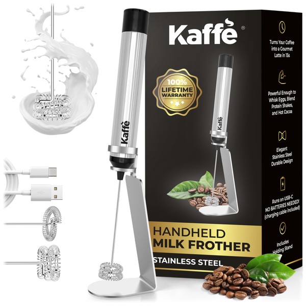 Kaffe Rechargeable Milk Frother w/Stand (12,000 RPM) - USB-C &