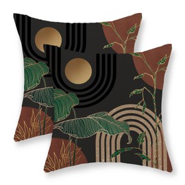 Boho Pillow Covers 18x18 Set of 2 Grey Rust Brown Mid Century Throw Pillows Outdoor Gold Green Leaf Tropical Decorative Pillowcase Bohemian Abstract Farmhouse Cushion Case for Couch Sofa Decor