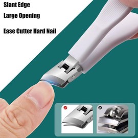 ATRSV Beveled Nail Clippers for Thick Nails - Wide Jaw Opening & Anti-Splash Design, Long Handle Slanted Edge - 3-Piece Set for Seniors & Ingrown Toenail Care (Green)