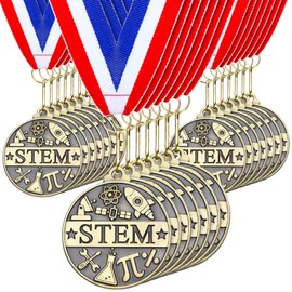 Quelay 30 Pcs 2'' Award Medals Bulk Gold Winner Medals with Neck Ribbons Metal Trophy Award Prize Gift for Tournaments, Competitions, Party, Kids and Adults (Stem)