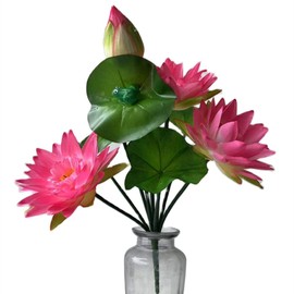 2pcs Artificial Water Lily Flower Bouquet Silk Nymphaea Tetragona Plant Bunch Lotus for Hotel Shop Office Floral Decoration (Pink)