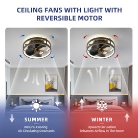 Zoruny Small Ceiling Fans with Lights with Remote Low Profile Flush Mount Fandalier 13 Inchs Dimmable 36W 3000-6000K LED Fan with Light,Modern Ceiling Fanfor Bedroom Living Room (Golden Black)