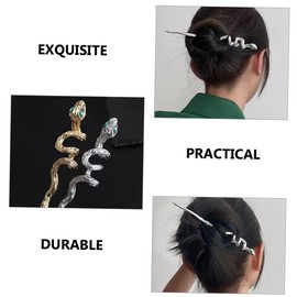 Baluue 2pcs Vintage Metal Snake Hair Sticks Elegant Hair Chopsticks for Buns Rhinestone Adorned Accessories for Women and Girls for Half Bun Hairstyles