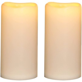OWLZOO Set of 2 8"x4" Large Waterproof Outdoor Flameless Candles with Timers, Battery Operated Flickering LED Pillar Candles for Indoor & Outdoor Lanterns, Sturdy & Durable, No Melt & Long Lasting