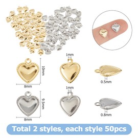 Hobbspring 100 Stück Edelstahl Liebesanhänger Bauschige Kleine Herzanhänger Vergoldet Und Edelstahlfarbe Liebesanhänger Für Die Herstellung von Schmuck Halsketten Armbändern Und Ohrringen
