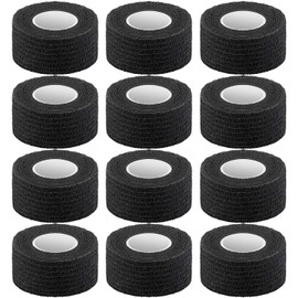 Pangda 12 Pack 1'' x 5 Yards Self Adhesive Bandage Wrap, Black Elastic Breathable Self Adherent Wrap for Sports, Toe, Wrist, Ankle, Swelling Wraps
