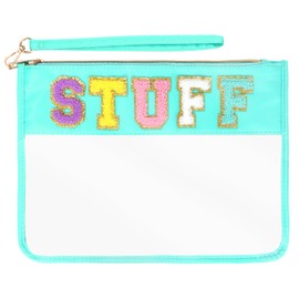 Rthjsfj Chenille Letter Bag, Clear Stuff Travel Pouch Makeup Bags with Zipper, Nylon Clear Cosmetic Toiletry Bag for Women Girls (Green-Stuff)