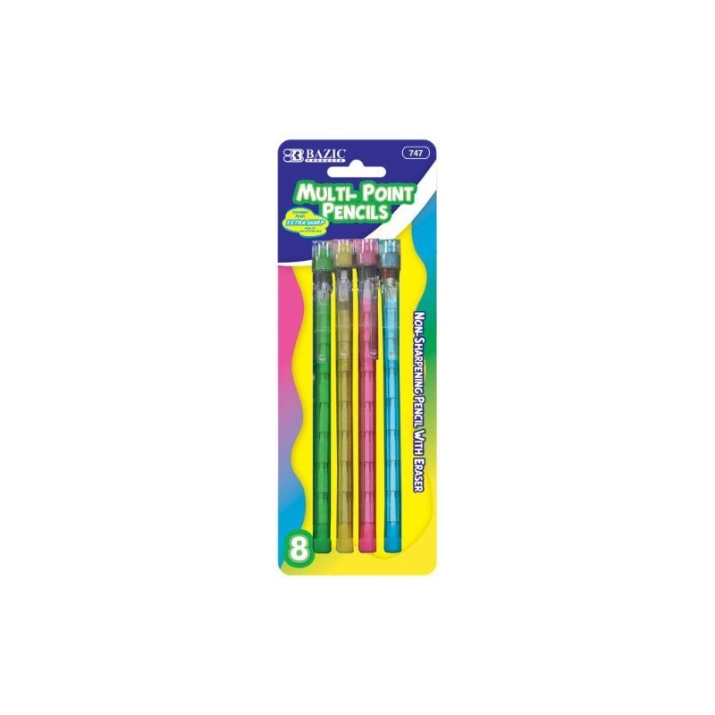 BAZIC Transparent Push-A-Point Pencil, Assorted, 10 Per Pack (747-24P)