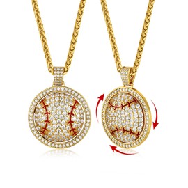 KeyStyle Bling Baseball Necklace for Men Teen, Mens Bling Softball Player Chain Necklaces Sports Jewelry