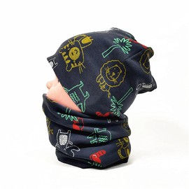Uniyoung Baby Boys Cotton Beanie Hat and Collar Scarf Set Kids Toddler Warm Skull Cap Scarves Neck Warmer for Spring Autumn Winter (Lions, 6-24 Months)
