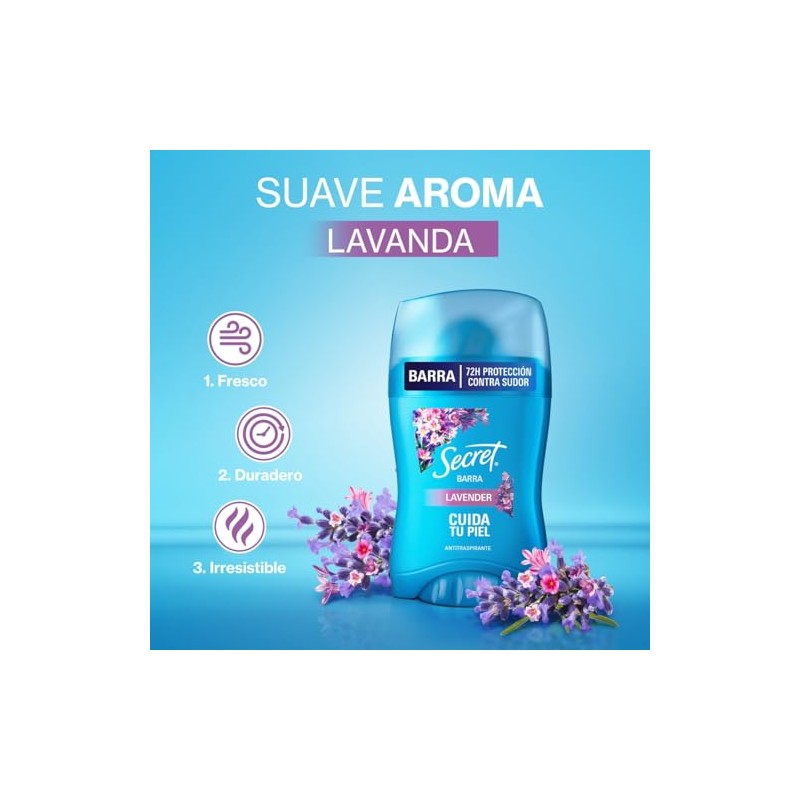 Secret, Antitranspirante Mujer, Barra Invisible, Aroma a Lavanda, 45g