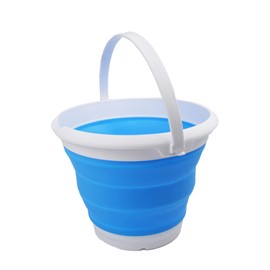 SAMMART Zusammenklappbarer Kunststoffeimer – Faltbare Wanne – Tragbarer Wassereimer zum Angeln – Platzsparender Wassertopf für den Außenbereich (Weiß/Marineblau, 8,5 l rund)