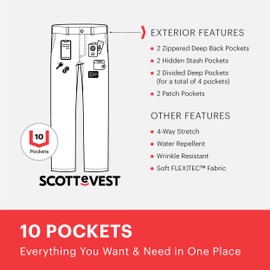 SCOTTeVEST Covert Cargo Chino Pant for Men - 10 Hidden Pockets - Water Repellent for Travel & More (Khaki, 34/30)