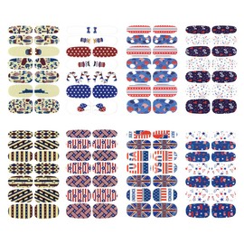 WOKOTO 16 Pcs Independence Day Nail Strips Polish Stickers Fourth of July Self Adhesive Nail Stickers Wraps for Nails Set with 1 Pc Nail File 14 Tips Per Sheet Manicure Strips