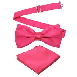 Medsuo Adjustable Bowtie and Pocket Square Set Men Bowtie and Handkerchief Solid Color Double Fold Pre-Tied Bow Tie for Dinners, Weddings, Parties, Business, Proms - Rose