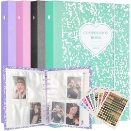 Honoson 4 Pcs A5 Binder Kpop Photocard Binder Album with 20 Pcs 160 Pockets Kpop Photocard Sleeve 6 Ring Inner Refills and Stickers Kpop Photocard Holder Book for Picture Card Storage (Patchy Pattern)