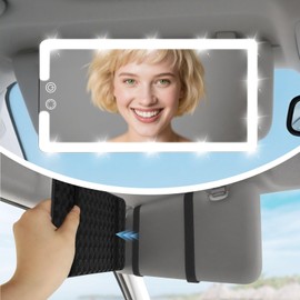 Upgraded Large Led Car Vanity Mirror with Solar&USB-C Charging, 10" Sun Visor Mirror with 3-Color Dimmable Rechargeable LED Lights,Car Makeup Mirrors with Secure Reinforced Flexible Mount