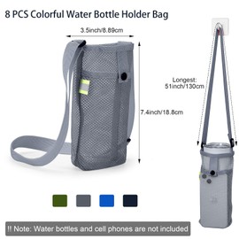 Mumufy 4 Pcs Water Bottle Sling Holder with Adjustable Strap Mesh Tumbler Carrier Crossbody Bottle Sleeve with Pouch for Sport (Classic)